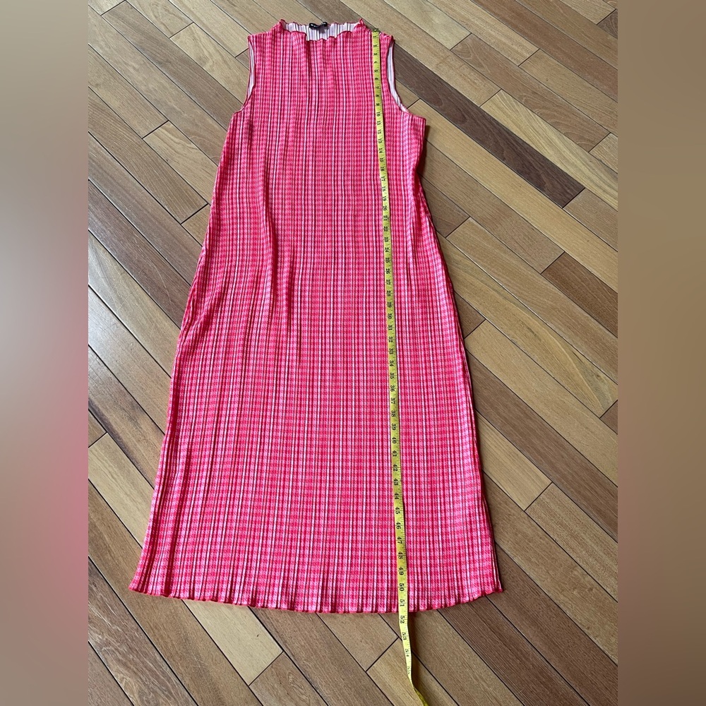 Whistles Pink Houndstooth Plissé Midi Chic Dress Pleated Sleeveless US 16 - Picture 7 of 11
